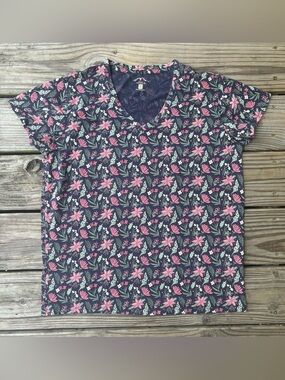 Blue Mountain Stretchy Nature Print V-Neck T-Shirt